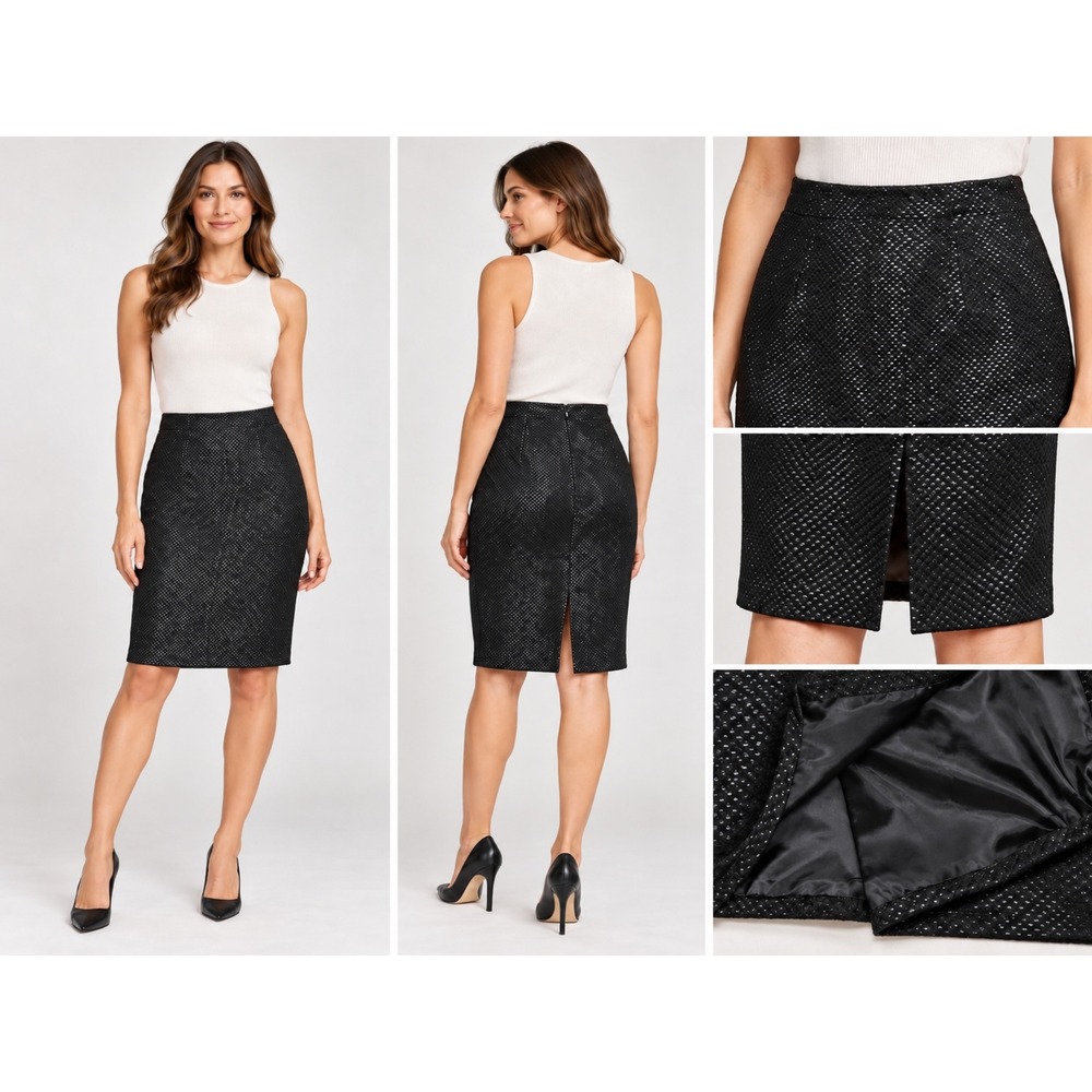 Worthington Black Textured Pencil Skirt Knee Length Career Wear Size 10